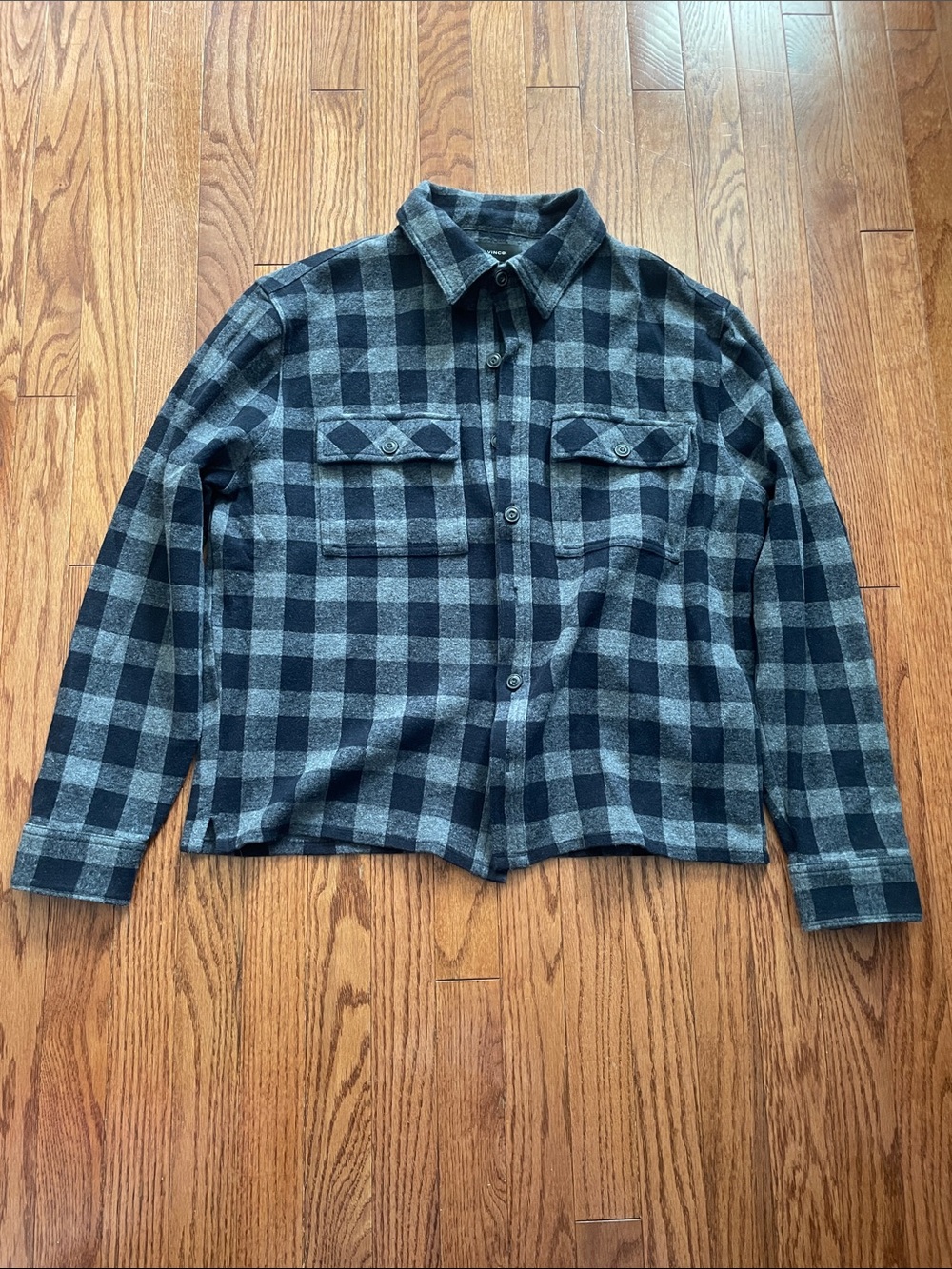 Vince Black Gray Plaid Flannel Shirt Jacket Men’s Sz Medium